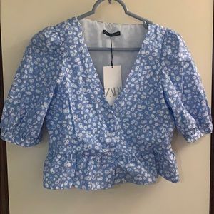 Zara Printed floral peplum shirt